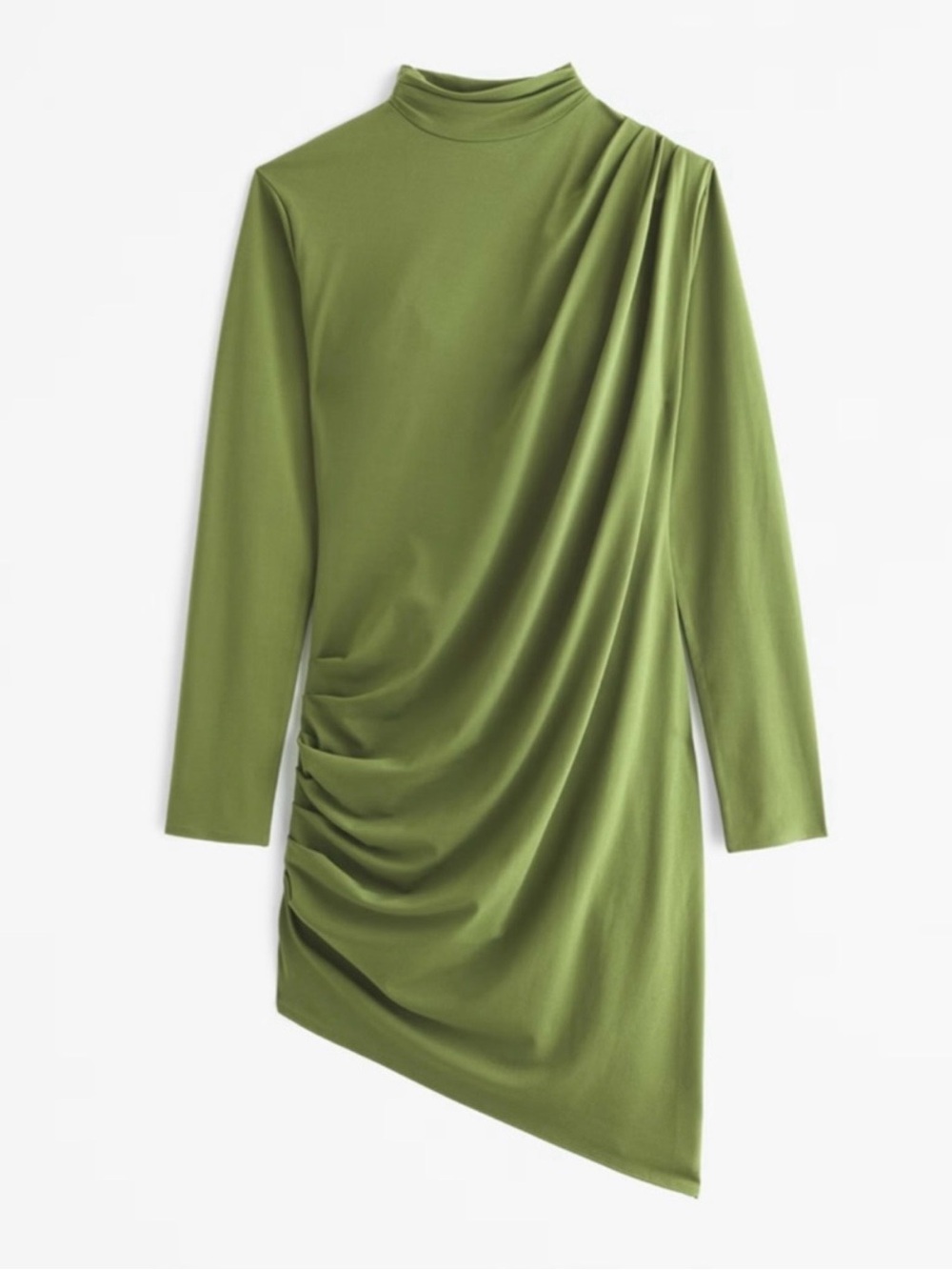 Abercrombie & Fitch Olive Green Asymmetrical Ruched Dress